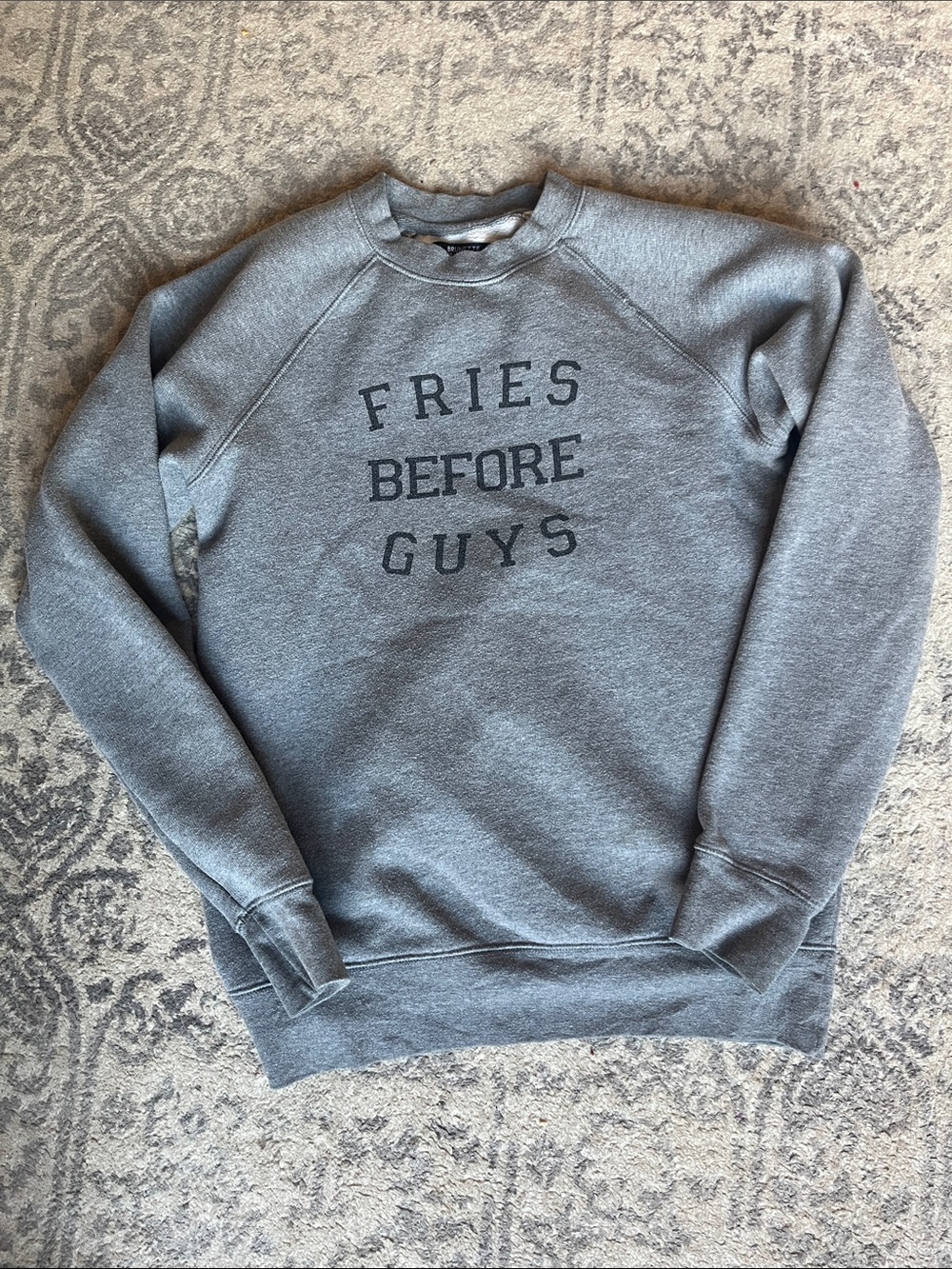 Brunette the Label Fries Before Guys Gray Crewneck Sweatshirt